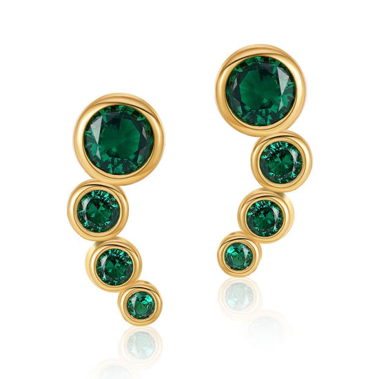 Immagine di Placcatura Sottovuoto Ecologica Squisito Retrò 18K Vero Oro Placcato Ottone & Zircone Cubico Curva Tondo Orecchini a Perno Per Donne Compleanno 1.5cm x 0.5cm, 1 Paio
