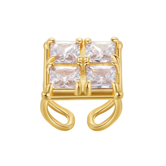 Picture of Eco-friendly Vacuum Plating Sweet & Cute Stylish 18K Real Gold Plated Brass & Cubic Zirconia Open Adjustable Square Rings For Women Party 22mm(US Size 12.75), 1 Piece