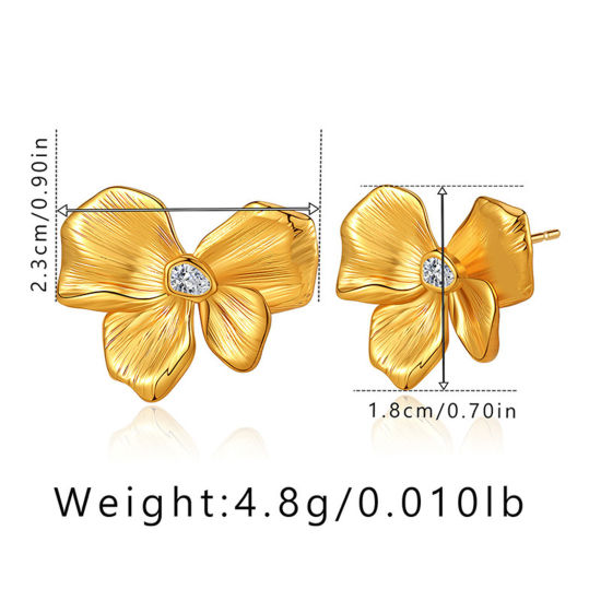 Picture of Eco-friendly Vacuum Plating Sweet & Cute Retro 18K Real Gold Plated Brass & Cubic Zirconia Butterfly Animal Flower Ear Post Stud Earrings For Women Party 2.3cm x 1.8cm, 1 Pair