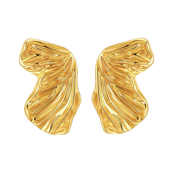 Picture of Eco-friendly Vacuum Plating Sweet & Cute Retro 18K Real Gold Plated Brass Butterfly Animal Wing Ear Post Stud Earrings For Women Party 2.2cm x 1.4cm, 1 Pair