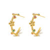 Picture of 1 Pair Eco-friendly Vacuum Plating Sweet & Cute Stylish 18K Real Gold Plated 304 Stainless Steel & Rhinestone C Shape Flower Hoop Earrings For Women Party 2cm