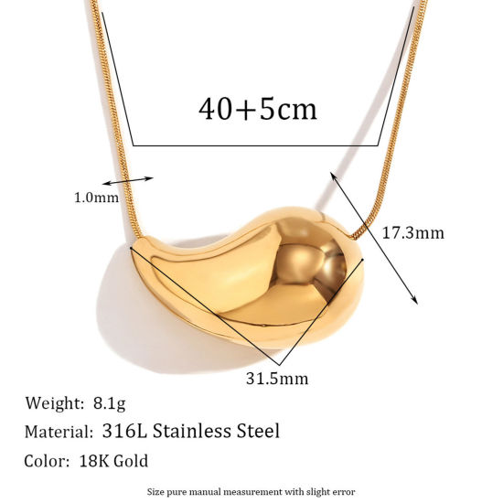 Picture of 1 Piece Eco-friendly Vacuum Plating Stylish Geometry Series 18K Real Gold Plated 316L Stainless Steel Snake Chain Comma Drop Pendant Necklace Unisex Party 40cm(15 6/8") long