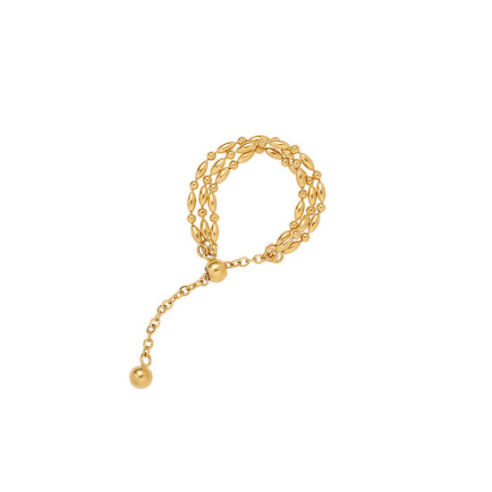 Imagen de 1 Unidad Enchapado al Vacío Ecológico Sencillo & Casual Estilo Ins 18K Oro Real Chapado 304 Acero Inoxidable Ajustable Con Cuentas Ajustable Slider/ Slide Anillos Para Mujeres Fiesta 15.7mm (US size: 5)
