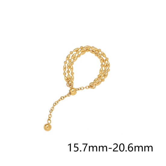 Imagen de 1 Unidad Enchapado al Vacío Ecológico Sencillo & Casual Estilo Ins 18K Oro Real Chapado 304 Acero Inoxidable Ajustable Con Cuentas Ajustable Slider/ Slide Anillos Para Mujeres Fiesta 15.7mm (US size: 5)