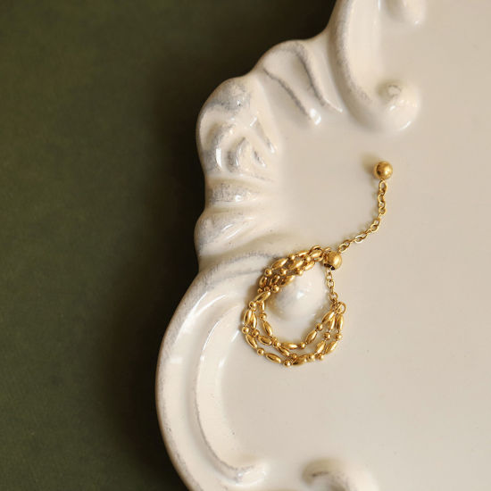 Imagen de 1 Unidad Enchapado al Vacío Ecológico Sencillo & Casual Estilo Ins 18K Oro Real Chapado 304 Acero Inoxidable Ajustable Con Cuentas Ajustable Slider/ Slide Anillos Para Mujeres Fiesta 15.7mm (US size: 5)