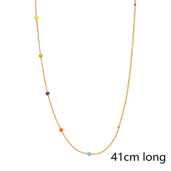 Picture of 1 Piece Eco-friendly Vacuum Plating Simple & Casual Boho Chic Bohemia 18K Real Gold Plated 304 Stainless Steel Ball Chain Splicing Necklace For Women 41cm(16 1/8") long