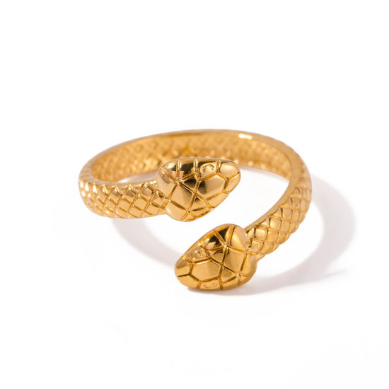 Bild von 1 Stück Umweltfreundliche Vakuumbeschichtung Stilvoll Retro 18K Echtgold plattiert 304 Edelstahl Offen Schlange Ring Für Frauen Jubiläum 17mm (US Größe 6,5)