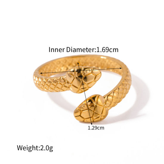Bild von 1 Stück Umweltfreundliche Vakuumbeschichtung Stilvoll Retro 18K Echtgold plattiert 304 Edelstahl Offen Schlange Ring Für Frauen Jubiläum 17mm (US Größe 6,5)