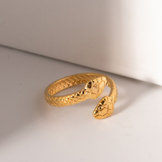 Bild von 1 Stück Umweltfreundliche Vakuumbeschichtung Stilvoll Retro 18K Echtgold plattiert 304 Edelstahl Offen Schlange Ring Für Frauen Jubiläum 17mm (US Größe 6,5)