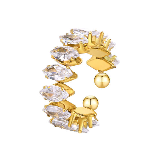 Immagine di 1 Pz Placcatura Sottovuoto Ecologica Squisito Elegante 18K Vero Oro Placcato 304 Acciaio Inossidabile & Zircone Cubico Aperto Regolabile Olive Anello Per Donne Festa 17mm (taglia di US: 6.5)