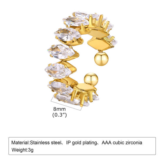 Immagine di 1 Pz Placcatura Sottovuoto Ecologica Squisito Elegante 18K Vero Oro Placcato 304 Acciaio Inossidabile & Zircone Cubico Aperto Regolabile Olive Anello Per Donne Festa 17mm (taglia di US: 6.5)