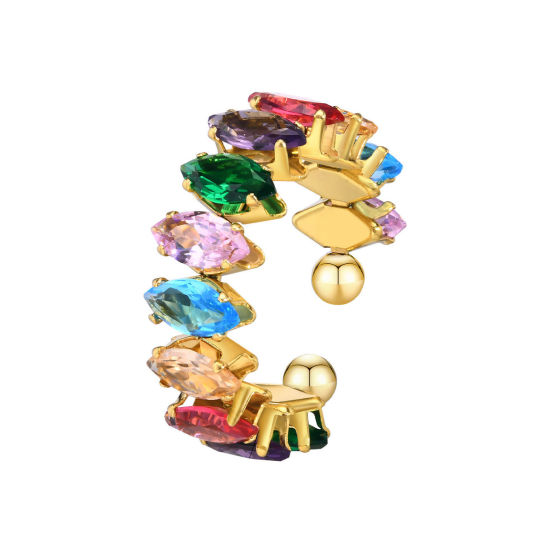 Immagine di 1 Pz Placcatura Sottovuoto Ecologica Squisito Elegante 18K Vero Oro Placcato 304 Acciaio Inossidabile & Zircone Cubico Aperto Regolabile Olive Anello Per Donne Festa 17mm (taglia di US: 6.5)