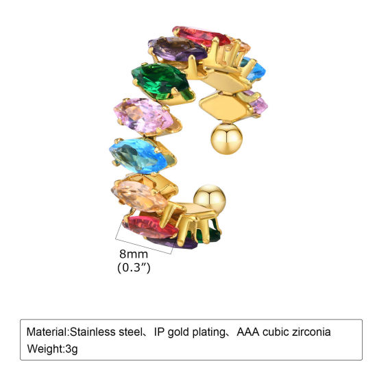 Immagine di 1 Pz Placcatura Sottovuoto Ecologica Squisito Elegante 18K Vero Oro Placcato 304 Acciaio Inossidabile & Zircone Cubico Aperto Regolabile Olive Anello Per Donne Festa 17mm (taglia di US: 6.5)