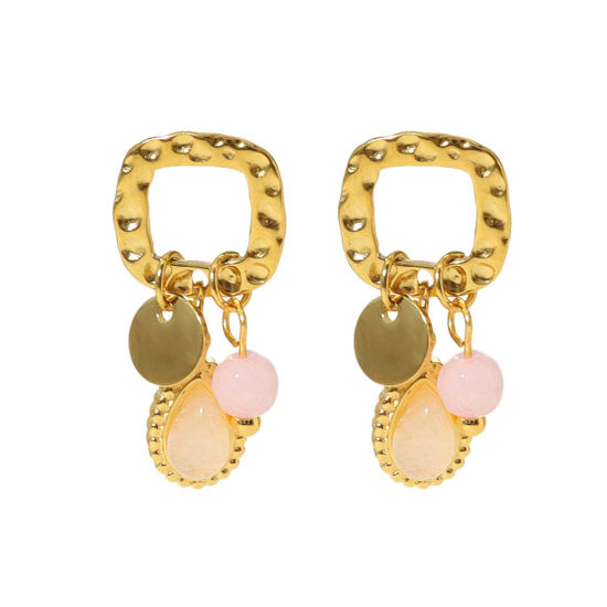 Immagine di 1 Paio Placcatura Sottovuoto Ecologica Retrò Martellato 18K Vero Oro Placcato 304 Acciaio Inossidabile Ovale Orecchino Per Donne Festa 2.5cm x 1.2cm