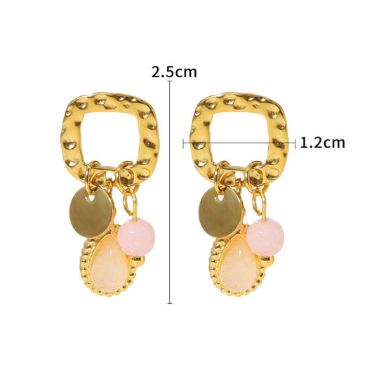 Immagine di 1 Paio Placcatura Sottovuoto Ecologica Retrò Martellato 18K Vero Oro Placcato 304 Acciaio Inossidabile Ovale Orecchino Per Donne Festa 2.5cm x 1.2cm