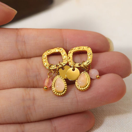 Immagine di 1 Paio Placcatura Sottovuoto Ecologica Retrò Martellato 18K Vero Oro Placcato 304 Acciaio Inossidabile Ovale Orecchino Per Donne Festa 2.5cm x 1.2cm