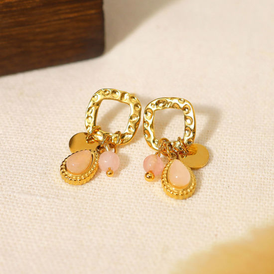 Immagine di 1 Paio Placcatura Sottovuoto Ecologica Retrò Martellato 18K Vero Oro Placcato 304 Acciaio Inossidabile Ovale Orecchino Per Donne Festa 2.5cm x 1.2cm