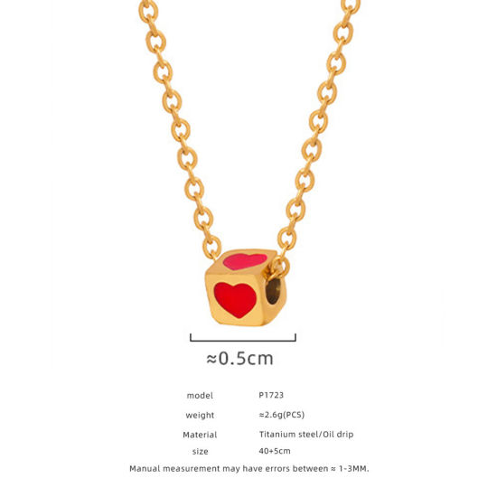 Imagen de 1 Unidad Enchapado al Vacío Retro Elegante 18K Oro Real Chapado 304 Acero Inoxidable Cable Cadena Cruz Dados Corazón Esmalte Collar con Colgante Unisexo Fiesta 40cm longitud