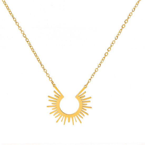 Image de 1 Pièce Collier à Pendentif Chaîne Maille Forçat Galaxie en 304 Acier Inoxydable Placage sous Vide Simple & Décontracté Plaqué Or Véritable 18K Rayons de Soleil Pour Femmes Fête 41cm long