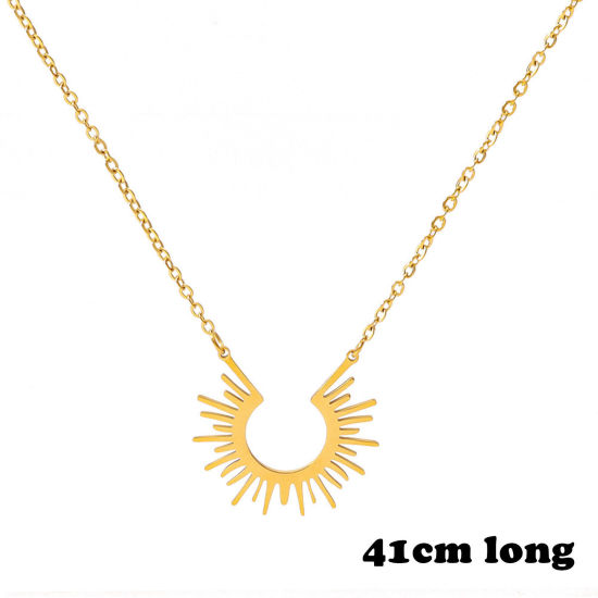 Image de 1 Pièce Collier à Pendentif Chaîne Maille Forçat Galaxie en 304 Acier Inoxydable Placage sous Vide Simple & Décontracté Plaqué Or Véritable 18K Rayons de Soleil Pour Femmes Fête 41cm long
