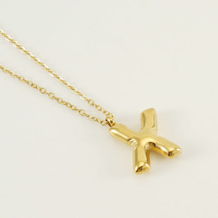 Image de 1 Pièce Collier à Pendentif Chaîne Maille Forçat Élégant en 304 Acier Inoxydable Placage Sous Vide Écologique Sucré & Mignon Plaqué Or Véritable 18K Alphabet Initial/ Lettre Majuscule Mots" X " Pour Femmes Fête des Mères 45cm long