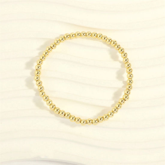 Immagine di 1 Pz Placcatura Sottovuoto Ecologica Semplice & Casual Impilabile 18K Vero Oro Placcato Ottone Elastico Bracciali Delicato bracciali delicate braccialetto in rilievo Unisex Festa 16cm-18cm Lunghezza