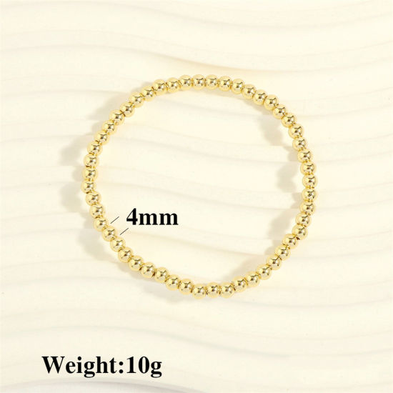 Immagine di 1 Pz Placcatura Sottovuoto Ecologica Semplice & Casual Impilabile 18K Vero Oro Placcato Ottone Elastico Bracciali Delicato bracciali delicate braccialetto in rilievo Unisex Festa 16cm-18cm Lunghezza