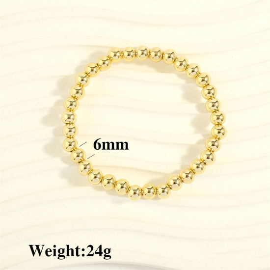 Immagine di 1 Pz Placcatura Sottovuoto Ecologica Semplice & Casual Impilabile 18K Vero Oro Placcato Ottone Elastico Bracciali Delicato bracciali delicate braccialetto in rilievo Unisex Festa 16cm-18cm Lunghezza
