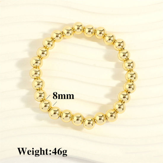 Immagine di 1 Pz Placcatura Sottovuoto Ecologica Semplice & Casual Impilabile 18K Vero Oro Placcato Ottone Elastico Bracciali Delicato bracciali delicate braccialetto in rilievo Unisex Festa 16cm-18cm Lunghezza
