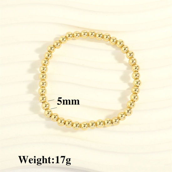 Immagine di 1 Pz Placcatura Sottovuoto Ecologica Semplice & Casual Impilabile 18K Vero Oro Placcato Ottone Elastico Bracciali Delicato bracciali delicate braccialetto in rilievo Unisex Festa 16cm-18cm Lunghezza