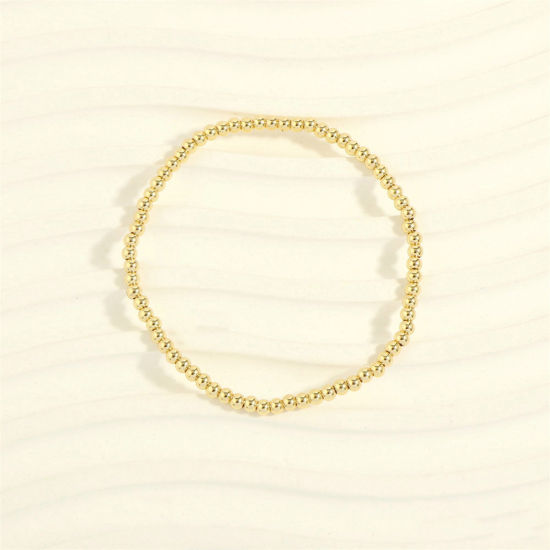 Immagine di 1 Pz Placcatura Sottovuoto Ecologica Semplice & Casual Impilabile 18K Vero Oro Placcato Ottone Elastico Bracciali Delicato bracciali delicate braccialetto in rilievo Unisex Festa 16cm-18cm Lunghezza