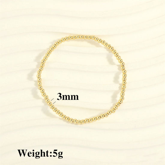 Immagine di 1 Pz Placcatura Sottovuoto Ecologica Semplice & Casual Impilabile 18K Vero Oro Placcato Ottone Elastico Bracciali Delicato bracciali delicate braccialetto in rilievo Unisex Festa 16cm-18cm Lunghezza