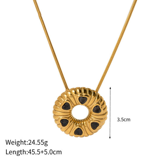 Picture of 1 Piece Eco-friendly Vacuum Plating Sweet & Cute Stylish 18K Real Gold Plated 304 Stainless Steel & Cubic Zirconia Snake Chain Bread Heart Pendant Necklace For Women Party 46cm(18 1/8") long