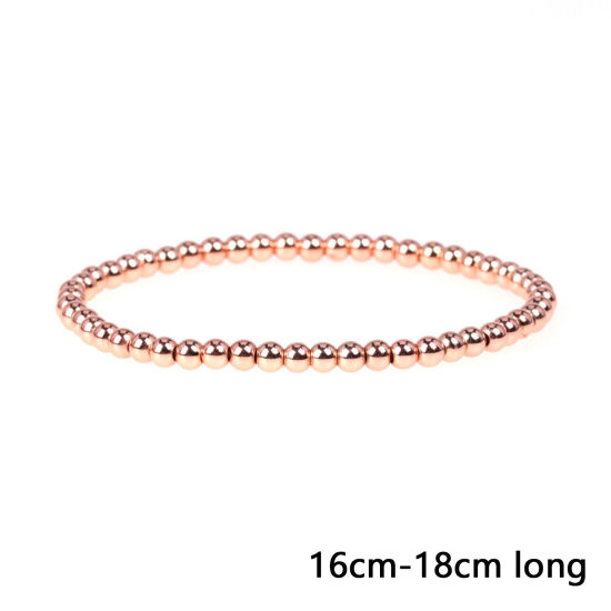 Picture of 1 Piece Eco-friendly Vacuum Plating Simple & Casual Ins Style Rose Gold Brass Elastic Dainty Bracelets Delicate Bracelets Beaded Bracelet Unisex Party 16cm-18cm long