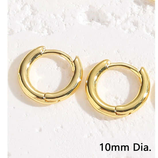 Immagine di 1 Paio Placcatura Sottovuoto Ecologica Squisito Semplice 14k Vero Oro Placcato Ottone Anello Orecchini Circolari Per Donne Laurea 10mm Dia.
