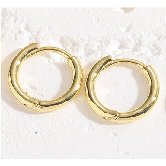 Immagine di 1 Paio Placcatura Sottovuoto Ecologica Squisito Semplice 14k Vero Oro Placcato Ottone Anello Orecchini Circolari Per Donne Laurea 11mm Dia.