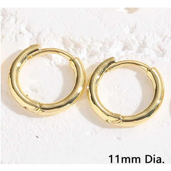 Immagine di 1 Paio Placcatura Sottovuoto Ecologica Squisito Semplice 14k Vero Oro Placcato Ottone Anello Orecchini Circolari Per Donne Laurea 11mm Dia.