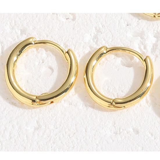Immagine di 1 Paio Placcatura Sottovuoto Ecologica Squisito Semplice 14k Vero Oro Placcato Ottone Anello Orecchini Circolari Per Donne Laurea 13mm Dia.
