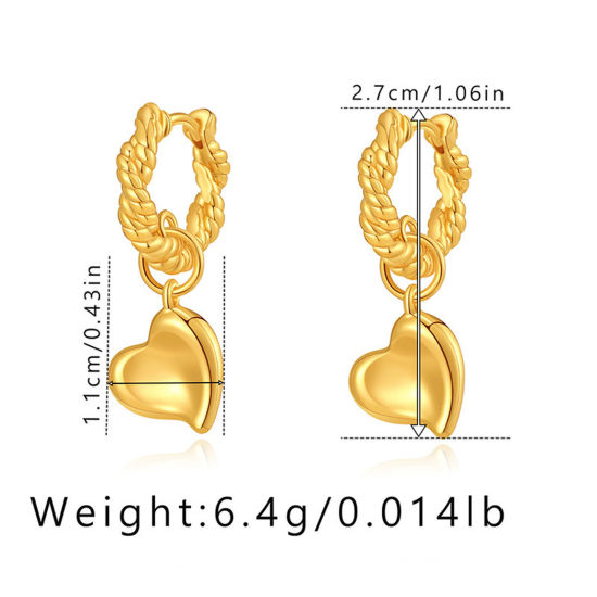 Immagine di 1 Paio Placcatura Sottovuoto Ecologica Dolce & Carino Elegante 18K Vero Oro Placcato Ottone Intrecciato Cuore Orecchino Per Donne Festa 2.7cm x 1.1cm