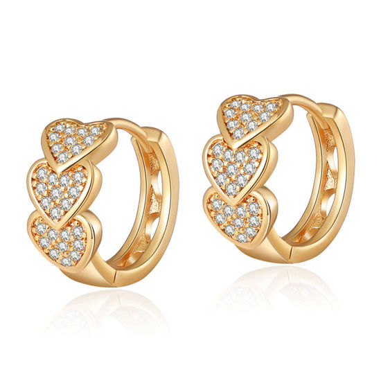 Immagine di 1 Paio Ipoallergenico Squisito Stile Ins 18K Vero Oro Placcato Ottone & Zircone Cubico Anello Cuore Orecchini Circolari Per Donne Festa 1.4cm x 1.3cm