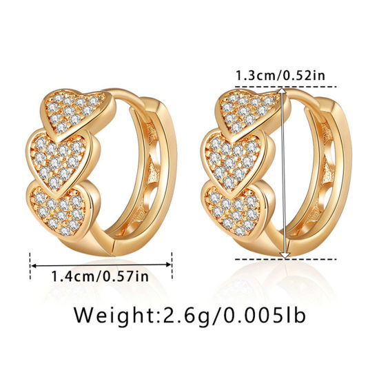 Immagine di 1 Paio Ipoallergenico Squisito Stile Ins 18K Vero Oro Placcato Ottone & Zircone Cubico Anello Cuore Orecchini Circolari Per Donne Festa 1.4cm x 1.3cm