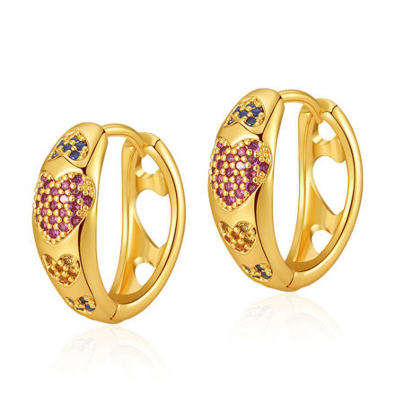 1 Pair Hypoallergenic Sweet & Cute Ins Style 18K Real Gold Plated Brass & Cubic Zirconia Circle Ring Heart Hoop Earrings For Women Party 19mm Dia.