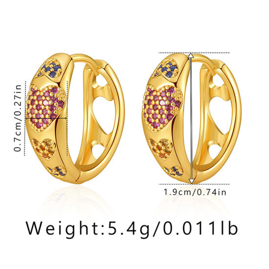 Imagen de 1 Par Hipoalergénico Dulce & Lindo Estilo Ins 18K Oro Real Chapado Latón+ Circón Artificial Anillo Corazón Aretes de Aro Para Mujeres Fiesta 19mm Dia.
