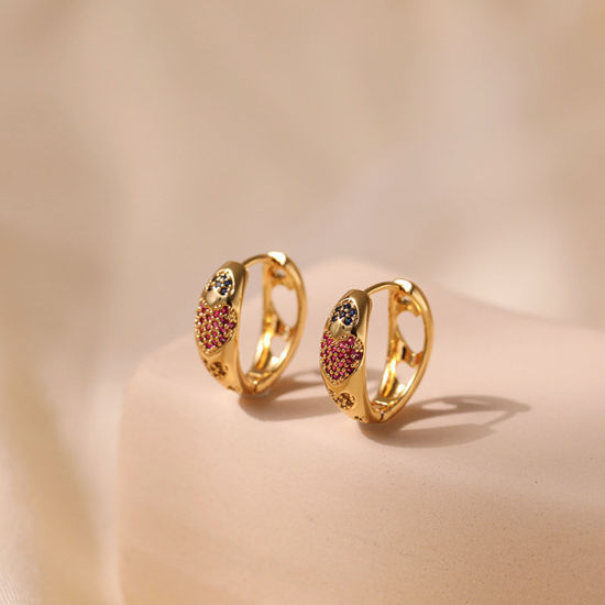 Imagen de 1 Par Hipoalergénico Dulce & Lindo Estilo Ins 18K Oro Real Chapado Latón+ Circón Artificial Anillo Corazón Aretes de Aro Para Mujeres Fiesta 19mm Dia.