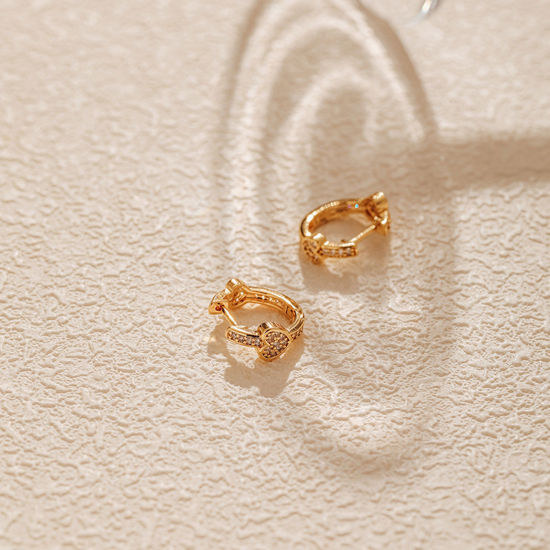 Picture of 1 Pair Hypoallergenic Exquisite Ins Style 18K Real Gold Plated Brass & Cubic Zirconia Circle Ring Heart Hoop Earrings For Women Party 1.6cm x 1.3cm