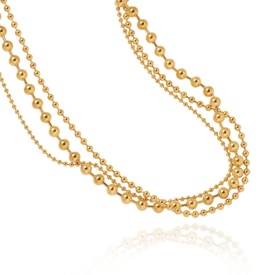 Imagen de 1 Unidad Enchapado al Vacío Ecológico Retro Sencillo 18K Oro Real Chapado 304 Acero Inoxidable Cadenas Bola Collar Múltiples Capas Para Mujeres Fiesta 41cm longitud