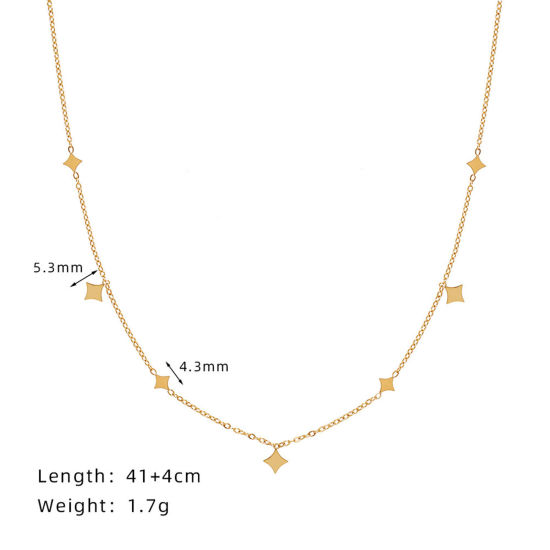 Picture of 1 Piece Eco-friendly Vacuum Plating Stylish Retro 18K Real Gold Plated 304 Stainless Steel Link Cable Chain Tassel Star Pendant Necklace For Women Party 41cm(16 1/8") long