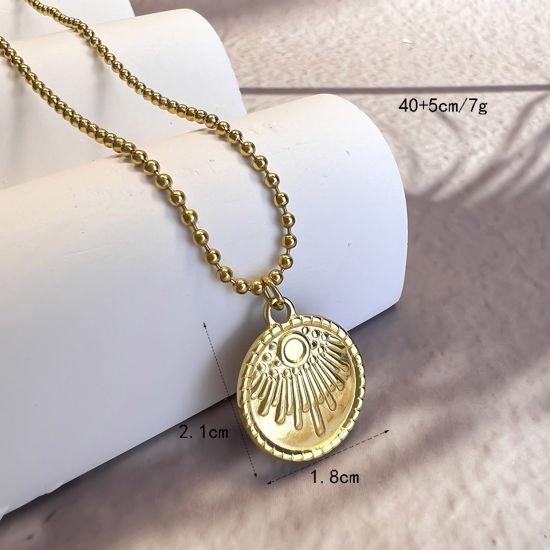 Picture of 1 Piece Eco-friendly Stylish Retro 18K Gold Plated 304 Stainless Steel Ball Chain Coin Sun Pendant Necklace Unisex Party 40cm(15 6/8") long