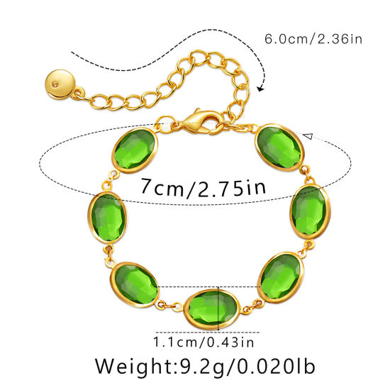 Image de 1 Pièce Placage Sous Vide Écologique Exquis Bracelets Élégant en Laiton+Verre 18k Or Rempli Vert Ovale Pour Femmes Fête 22cm long