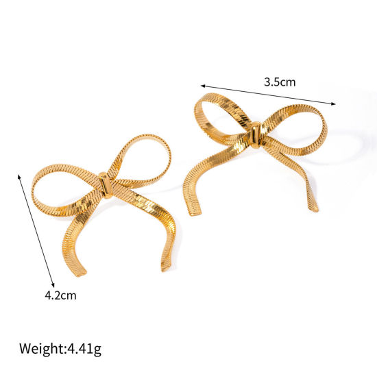 Image de 1 Paire Placage sous Vide À la Mode Boucles d'Oreilles Puces Style Ins en 304 Acier Inoxydable Nœuds Papillon Plaqué Or Véritable 18K Fête Pour Femmes 4.2cm x 3.5cm